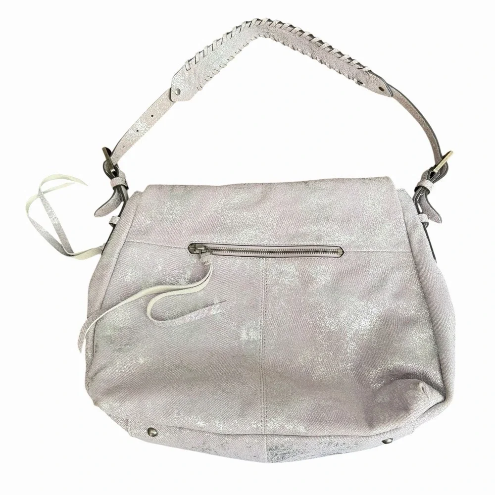 Aimee Kestenberg Bali Hobo Bag Purse Double Entry Lamb Leather Lavender Denim